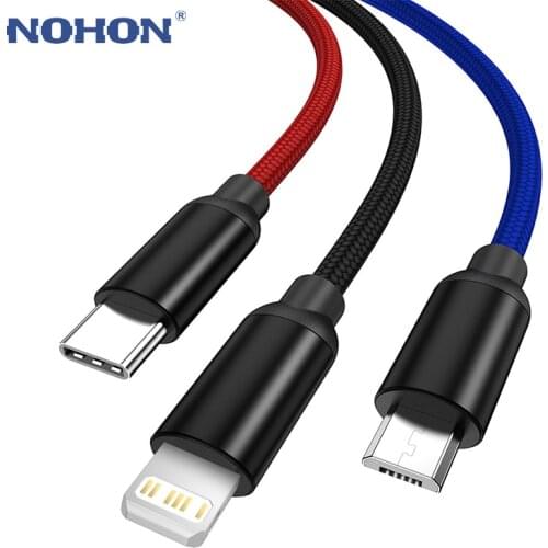 3 in 1 USB Cable For iPhone 6 7 8 X XR Samsung Xiaomi Mi 8 9 Multi Fast Charging Charger USB Type C Micro USB Mobile Phone cable