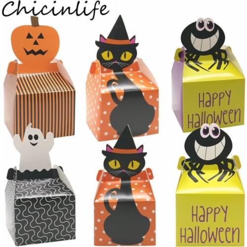 5Pcs Halloween Pumpkin Cat Spider Ghost Paper Candy Box Happy Halloween Party Decor Kids Cookie Gift Packaging Boxes Supplies