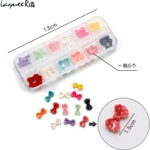 60pcs 12 Color 3D bow-knot Shaped Nail Art Decorations 2017 Acrylic Tips Manicure nails dip powder