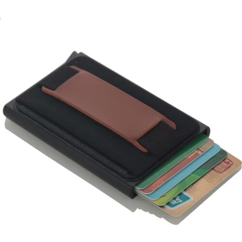 Aluminum Card Holder With Elastic Back Pouch RFID Blocking ID Credit Card Holder Automatic Pop up Credit Card Case