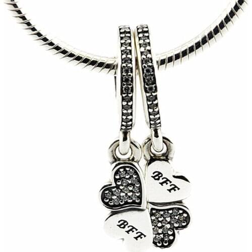 Best Friends Forever Clear CZ Heart Pendant Charms for Silver 925 Original Charms Bracelets Women DIY Jewelry Making Love Hearts