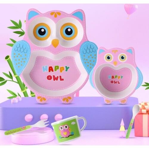 Baby Dishes Cartoon Whale Grid Plate Infant Kids Bowl Spoon Fork Tableware Set