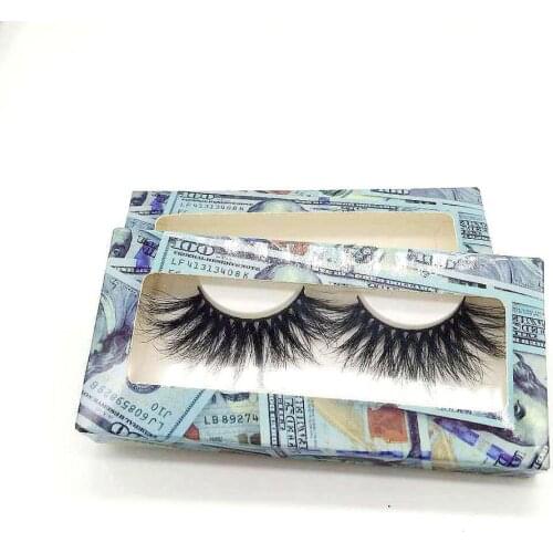 Long style 25mm mink eyelash hot sale new fashion real mink strip false eyelashes with money paper package