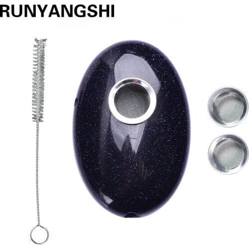 Drop Shipping wholesale Natural blue sandstone Crystal Smoking Pipe + strainer quartz stone healing Raw Stone Handlebars