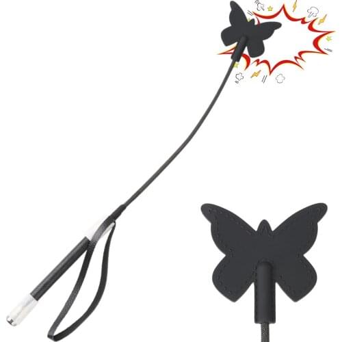 Flirting Slave PU Leather Long Handle SM Adult Games Black Long Whip 55cm Spanking Paddle