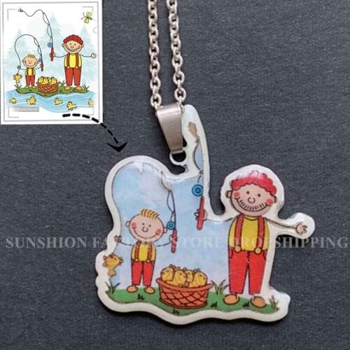 Customized Childrens Drawing Necklace Kids Artwork Personalized Custom Photo LOGO Pendant Necklace Jewelry Gift