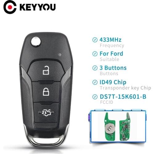 KEYYOU Car Remote Key Ford S-MAX GALAXY MONDEO Mk2 Mk7 Explorer Ranger ID49 Chip 315Mhz/433Mhz Smart Control HU101 Flip Key