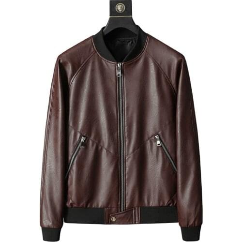 Riinr 2019 Hot Sale Men Leather Jacket Men Winter Warm Fleece Solid Jacket Stand Collar Fashion PU Leather Coat