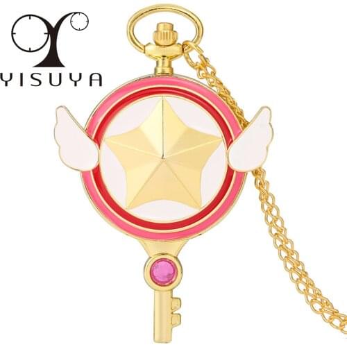 Hot Japanese Anime Cute Gold Necklace Pocket Watches Quartz Movement Lovely Pendant Antique Clock Gifts Students Girls