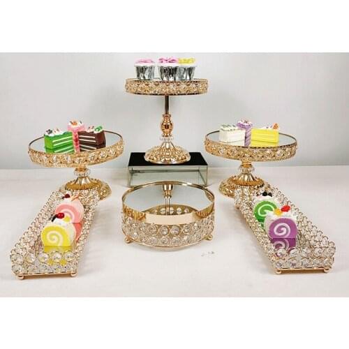 1pcs -9pcs Golden high grade electroplate mirror cake stand metal wedding cake rack cake tray