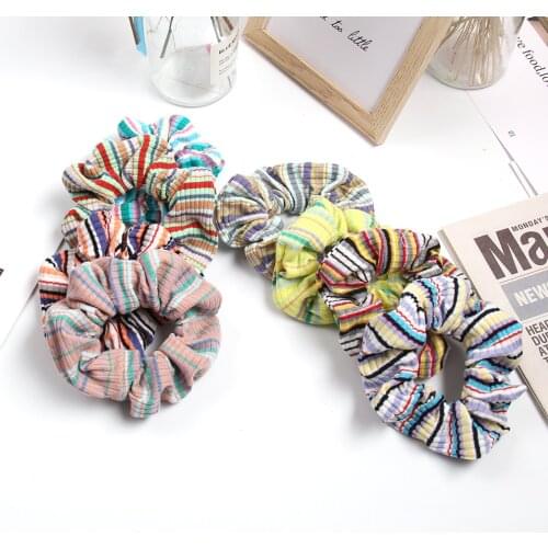 Fashion Women Girls Rainbow Color Knitting Hair Band Ponytail holder Elastic Casual Stripe Headband Hair Accessories