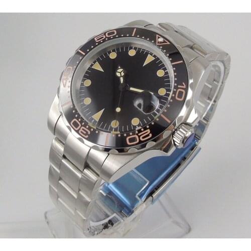 40MM Black Sterile Dial Sapphire Glass Mechanical Date 21 Jewels Miyota 8215 Ceramic Bezel Automatic Movement Mens Wristwatch