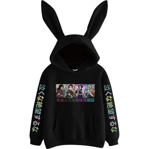 Soft girl style Anime Demon Slayer Rabbit Hoodies Women blue pink Korea Sweatshirts Japan cute Kawaii sweat rouge