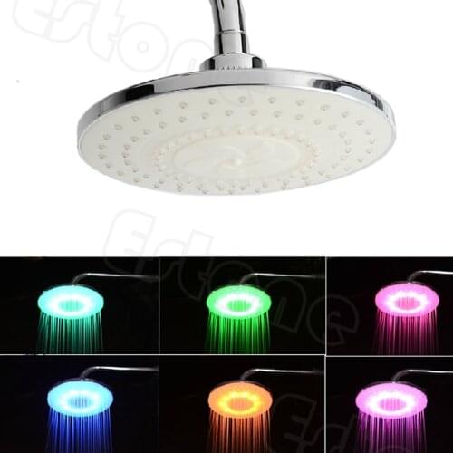 Stainless Steel 8" inch RGB 9 LED Light Rain Shower Head Bathroom Ultra-quiet