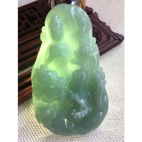 Natural 7A Myanmar jade Hand-Carved guan yin jade blue jade pendant jade necklace men pendants jewelry jade necklaces