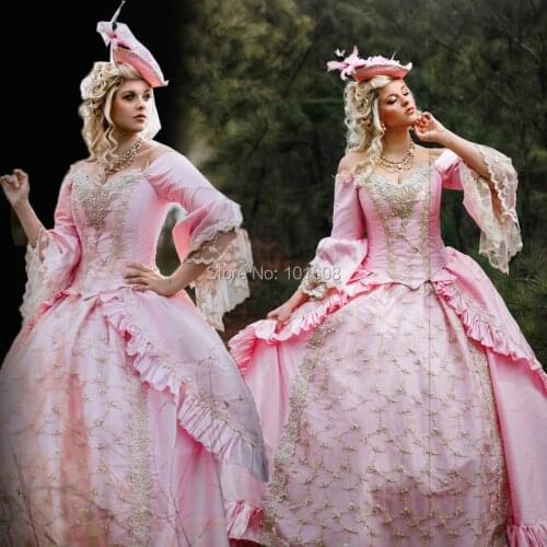 New!Eras Pink Civil war Southern Belle dress Colonial Georgian Marie Antoinette Renaissance Gothic Historical dress HL-485