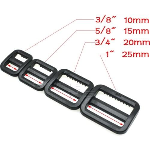 Plastic Slider Tri Glide Adjust Buckles Wider Style Backpack Straps Webbing Black