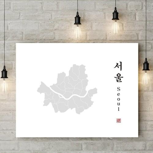 Seoul Korea City Map Poster Living Room Decor Korean Letters Picture Modern Wall Art Canvas Painting Prints for Asian Home