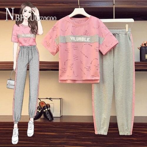 Casual Students Women Sets Summer Short Sleeve T Shirt And Ankle Length Pants Female Sets