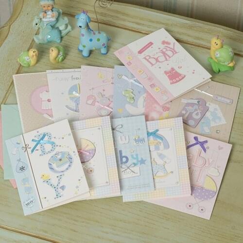 50X Blue/Pink Laser Cut Baby Shower Invitations Card 3d Print Luxury Kids Birthday Invitation Cards for Girls Boy Party Supplies
