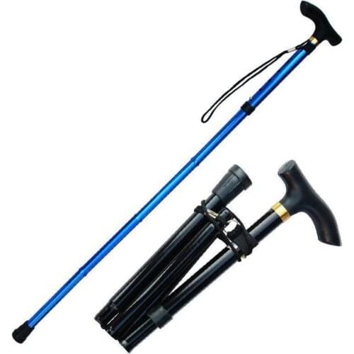 Adjustable trekking cane for elderly people hiking and climbing non-slip folding aluminum alloy underarm crutches