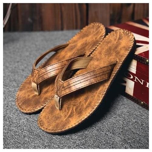 Topvivi designer flip flops slide men Summer 2021 Fashion Beach Men Slippers Anti Slip Leather Solid Shoes Men slippers for men