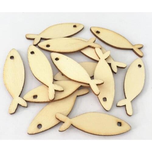100pcs Natural Wood Sea Fish Chips Embellishments DIY Crafts Toppers Cardmaking For Scrapbooking Accessories Home Decoration Art