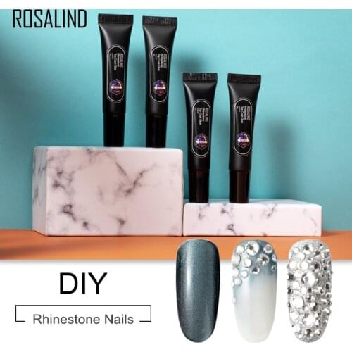 ROSALIND 2 in 1 Top Coat Rhinestne Nail Gel Varnish Strong Adhesive Decorations Semi Permanent Glue Nail Rhinestones Gel Polish