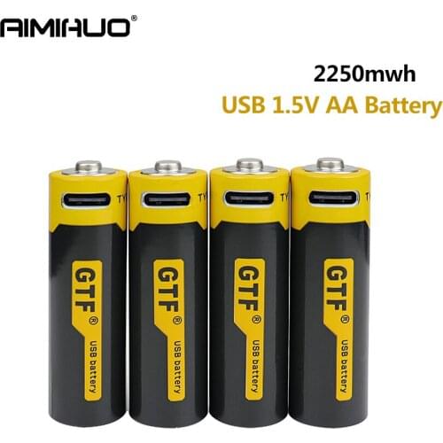 GTF Original USB AA Rechargeable Battery 1.5V 2250mwh Li-ion Battery for Remote Control Mouse Electric Toy by Micro USB Cable