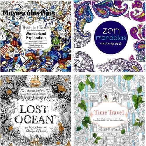ZH 1PC English Secret Garden Adult Decompression Hand Painted Coloring Book Datura Lost Ocean 12 Pages