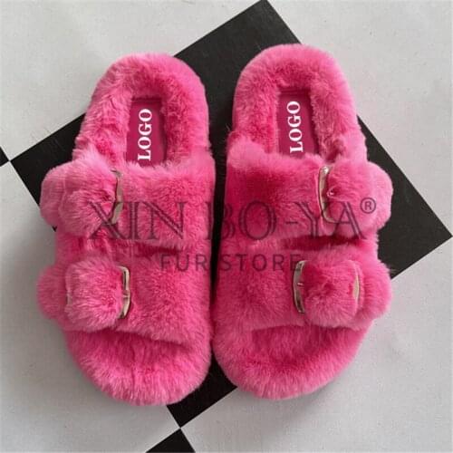 Women Summer Slippers Faux Fur Slippers Ladies And Girl Furry Slippers 2021 Womens Flat Sandals