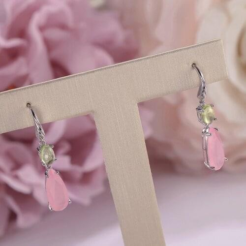 Natural Rose Quartz Gemstone Drop Earrings For Women S925 Stelring Silver Fine Jewelry Water Drop Pink Vintage Eardrop CCEI032