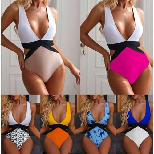 Splicing Bandage Pure Color Bikini 2021 Sexy High Waisted Swimwear Women One Piece Swimsuit Push Up Swimming Pool Beach Bikinis