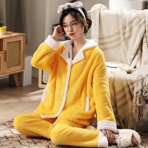 2021 Winter Warm Flannel Women Pyjamas Sets Thick Coral Pijamas Women fleece pajama thick flannel Long Pajamas Set for Girl