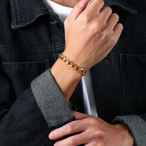 Modyle Punk Gold Color Stainless Steel Rock Bangle Bracelet Cuban Chain Fashion Jewelry Hip Hop Women Men Unisex Gift Party