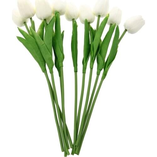 10 pcs White Tulip Flower Latex Real Touch For Wedding Bouquet KC456