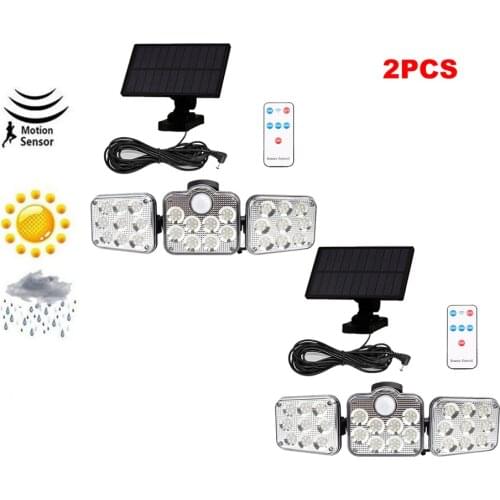 2pcs 138 led remote seperable Solar Light Outdoor 3 Head Motion Sensor 270 Wide Angle Illumination Waterproof Lights Wall lamp G