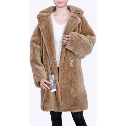 2020 fashion women coats and jackets winter natural wool sheepskin mid-length coat keeps warm and loose