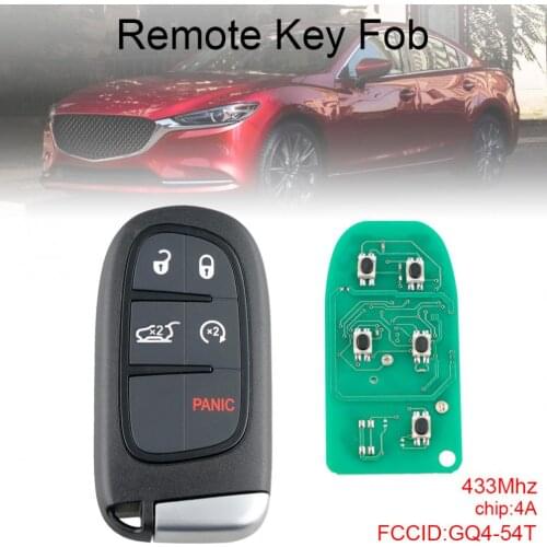 433Mhz 5 Buttons Keyless Remote Smart Key Fob with 4A Chip GQ4-54T Fit for 2014 2015 2016 2017 2018 2019 Jeep Cherokee
