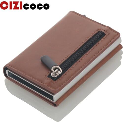 Cizicoco Credit Card Holder 2020 New Aluminum Box Card Wallet RFID PU Leather Pop Up Card Case Magnet Carbon Fiber Coin Purse