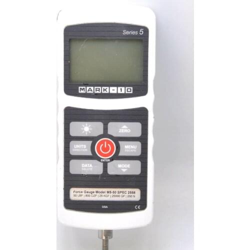 USED MARK-10 M5-50 Digital Force Gauge SPEC 2588 Series 5 Force gauge, 50 lbF (800 ozF / 25 kgF / 25000 gF / 250 N)