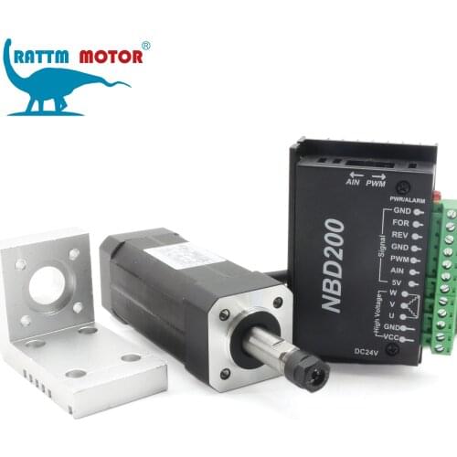 104W Air cooled Spindle Kit Brushless ER8 24VDC Motor + NBD200 Brushless Motor Driver & Spindle Support Clamp