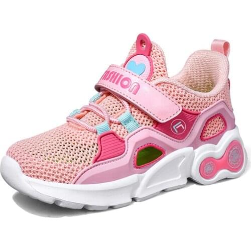 Childrens School Girls Breathable Casual Mesh Hook & Loop Sneakers Spring/Autumn Fashion Kid Teenagers Soft Sport Shoes 2021