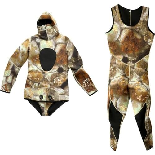 Men 3mm Neoprene Two-Piece Wetsuit Super Stretch for Spearfishing Diving Swimming Camouflage S-XXL