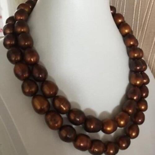 Elegant 9-10mm baroque chocolate pearl necklace 32inch 925s