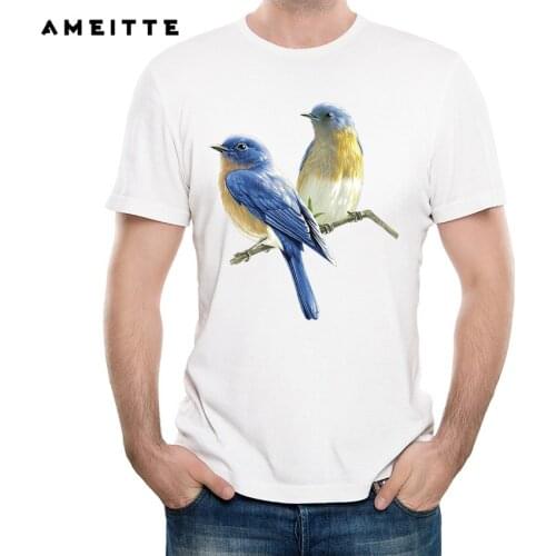AMEITTE Cute Two Flying Birds Print T-Shirt Mens Wild Animal Bird T Shirt High Quality Casual Streetwear Male Tops Tee