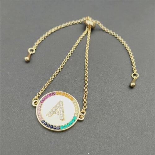 Hot Sell Initial Letter Bracelet CZ Name 26 Letters Bracelets For Women Geometric Round Charm Jewelry Gift Wholesale