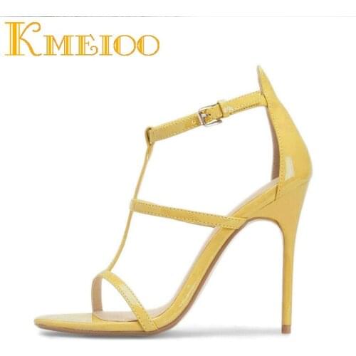 Kmeioo Women Shoes Gladiator Sandals Ankle Strap High Heels Woman Sandals Casual Dress Shoes 10CM Size 4-16 US