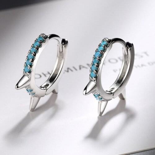 KOFSAC Chic Hoop Earrings 925 Sterling Silver Jewelry Women Trendy Blue Zircon Thorn Earring Lady Glamorous Party Accessories