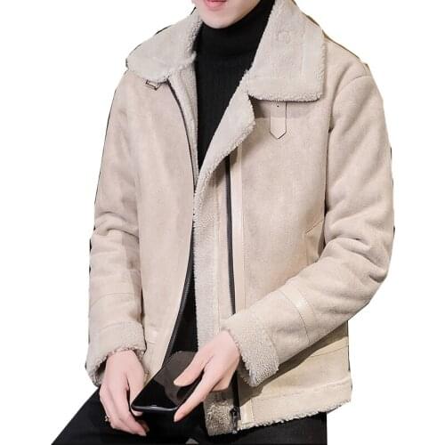 Fur one fur short coat sheep sheared fleece thick warm leather winter coat men